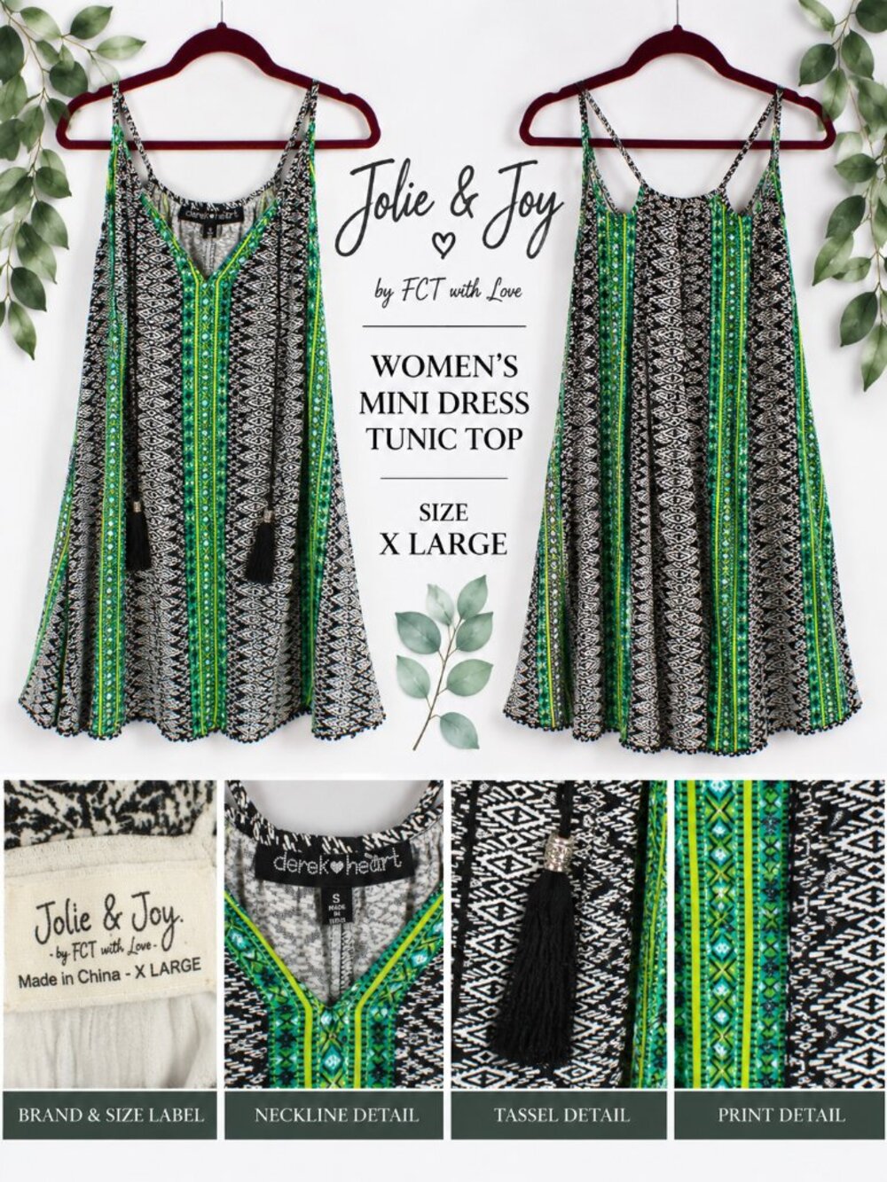 Derek Heart Boho Geometric Tribal Print Tassel Cami Tank Top S